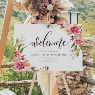 Poster Rustic Floral and Feather Welcome Weding Sign