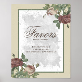 Poster Rustic Floral Burgundy Marsala Dusty Rosa Favores