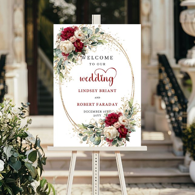Poster Rustic floral greenery gold wedding welcome sign  (Rustic floral greenery gold wedding welcome sign board

)