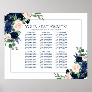 Poster Rustic Floral Marinho Azul Borgonha Vermelha