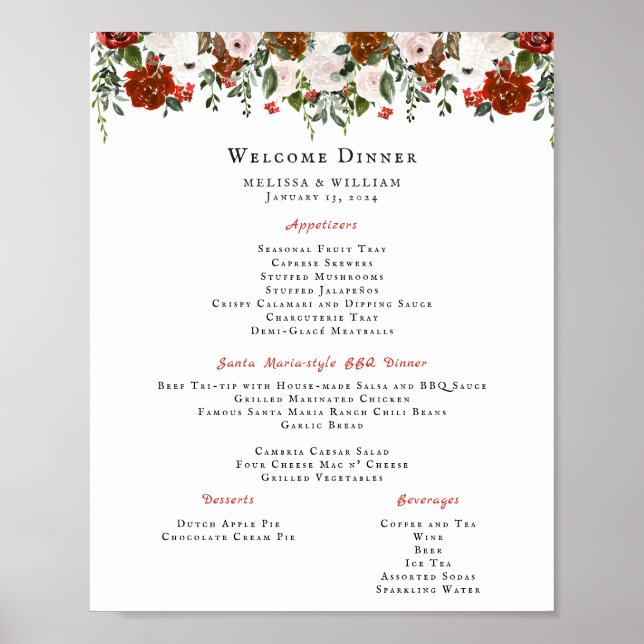 Poster Rustic Floral | Menu Boho Botânico Casamento (Frente)