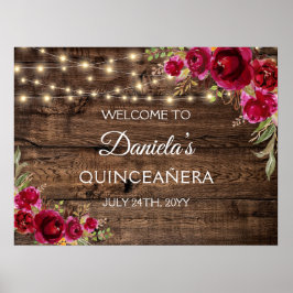 Poster Rustic Floral Welcome to Quinceañera 15 Birthday