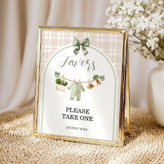 Poster Rustic Green Favors Sign Locally Grown Baby Shower