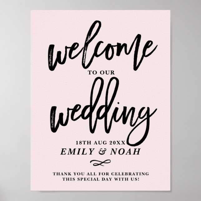 Poster Rustic Hand Lettering Pink Bem-vindo ao Nosso Casa (Frente)