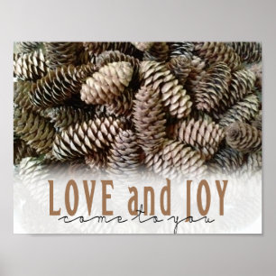 Póster Rustic Holiday Love and Joy Pine Cone