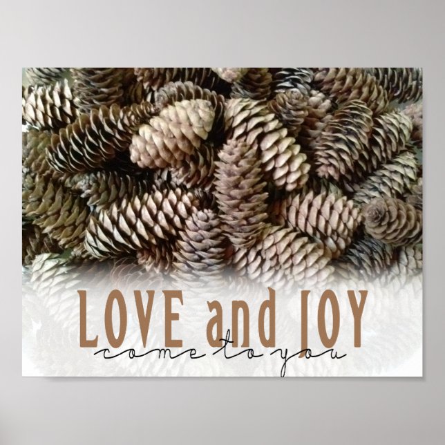 Póster Rustic Holiday Love and Joy Pine Cone (Frente)