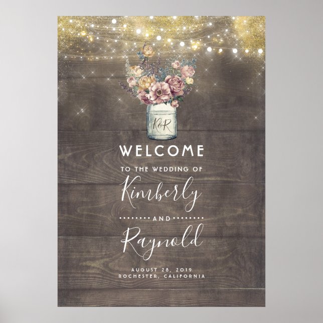 Póster Rustic Mauve and Dourado Barn Weding Sign (Frente)