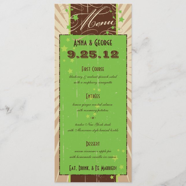 Poster Rustic: Menu Casamento Personalizado Verde  (Frente)
