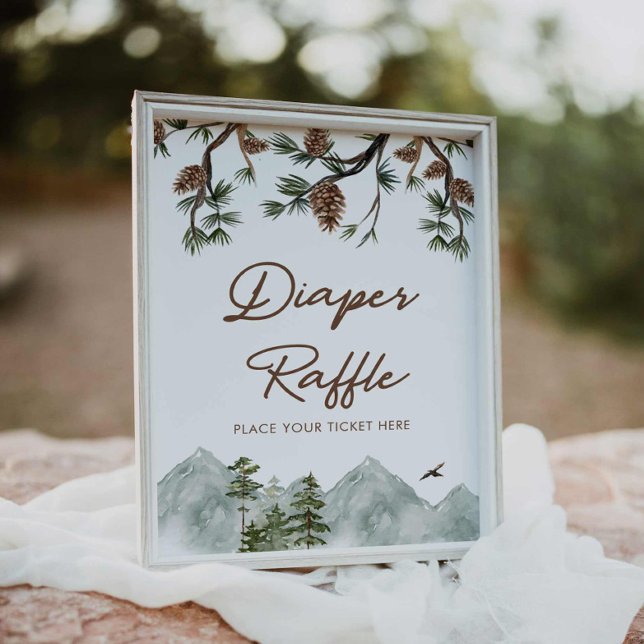 Poster Rustic Mountain Fralda Raffle (Rustic Mountain Diaper Raffle Sign)