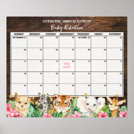 Poster Rustic Pink Safari Baby Guess Due Date Calendar
