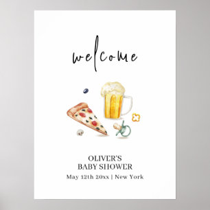 Poster Rustic Pizza Beers Pacifier Chá de fraldas Bem-vin