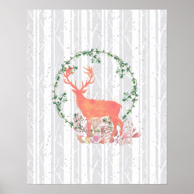 Poster Rustic Reindeer Boho Watercolor (Frente)