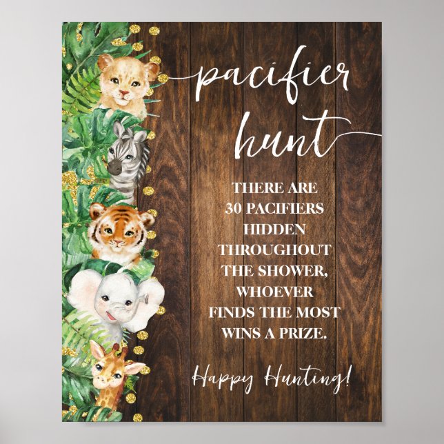 Poster Rustic Safari Pacifier Hunt Chá de fraldas Game (Frente)