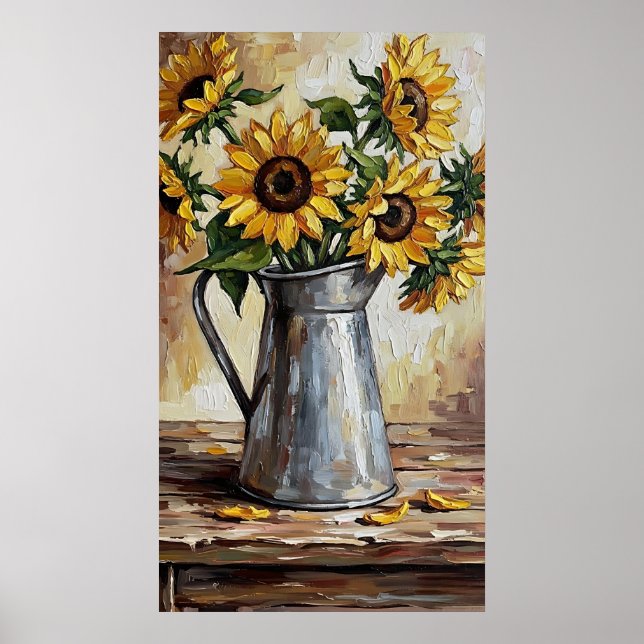 Poster Rustic Sunflower Decor Expressionist Painting (Frente)