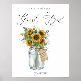 Poster Rustic Sunflower Mason Jar Guest Book Sign