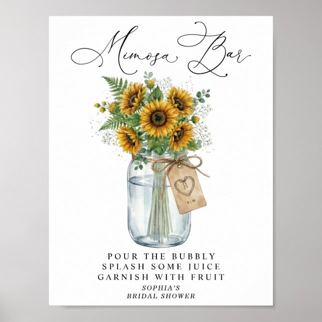 Poster Rustic Sunflower Mason Jar Mimosa Bar  (Frente)