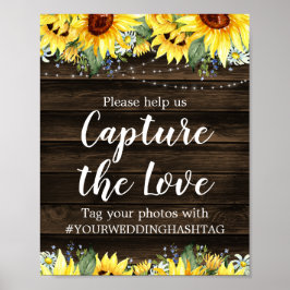 Poster Rustic Sunflower String Luzes Casamento Hashtag