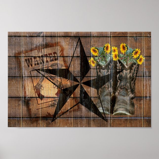 Poster Rustic Texas Star Western Pistola Boots (Frente)