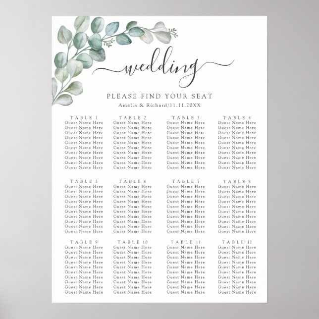Poster Rustic Watercolor Eucalyptus Greenery Wedding (Frente)