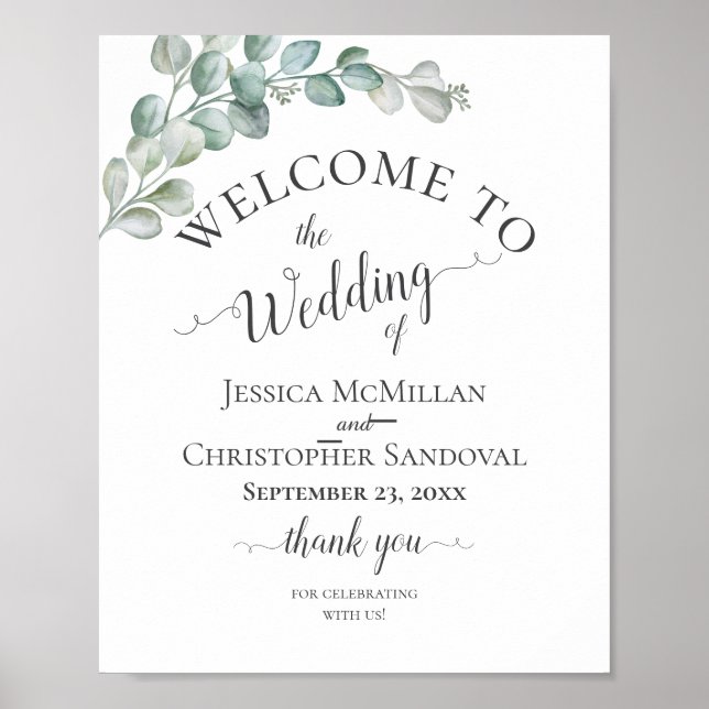 Poster Rustic Watercolor Eucalyptus Greenery Wedding (Frente)