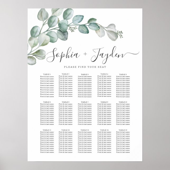 Poster Rustic Watercolor Eucalyptus Greenery Wedding (Frente)