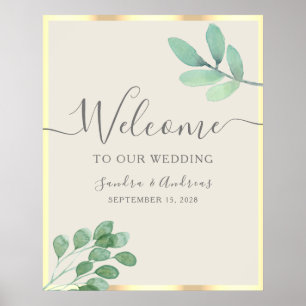 Poster Rustic Watercolor Foliage Wedding Welcome