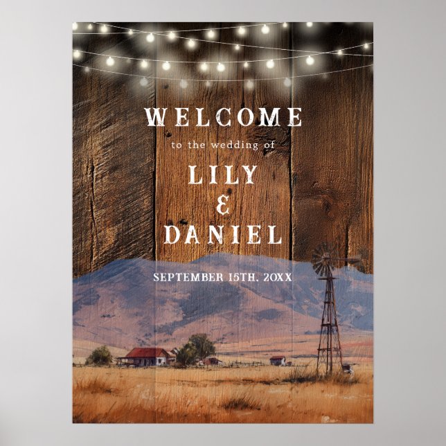 Poster Rustic Western Barn Wedding Welcome Sign (Frente)