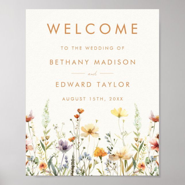 Poster Rustic Wildflower Wedding Bem-vindo (Frente)