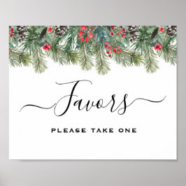 Poster Rustic Winter Berry Pine Greenery Wedding