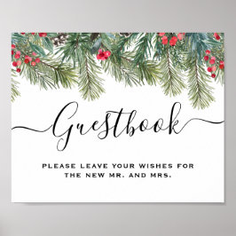 Poster Rustic Winter Berry Pine Greenery Wedding