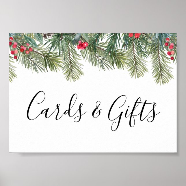 Poster Rustic Winter Berry Pine Greenery Wedding (Frente)