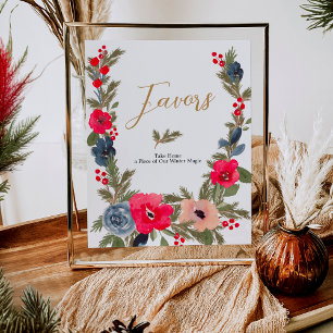 Poster Rustic Winter Floral Watercolor Favor de casamento