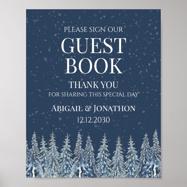 Poster Rustic Winter Forest Wedding Guest Book Sign (Frente)
