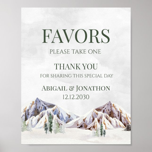 Poster Rustic Winter Mountain Wedding Favors Sign (Frente)