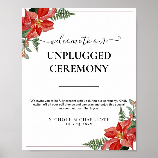 Poster Rustic Winter Poinsettia Red Christmas Wedding (Frente)