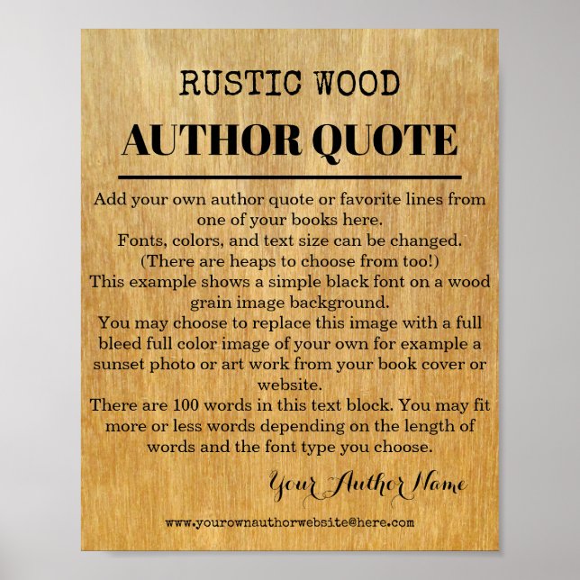 Poster Rustic Wood Cote Autor Book (Frente)
