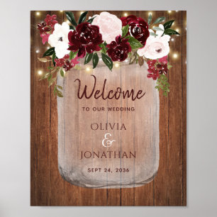 Poster Rustic Wood Mason Jar Floral Casamento outono Bem-
