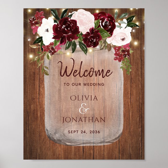 Poster Rustic Wood Mason Jar Floral Casamento outono Bem- (Frente)
