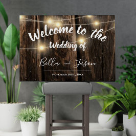 Poster Rustic Wood String Lights Country Weding Bem-vindo