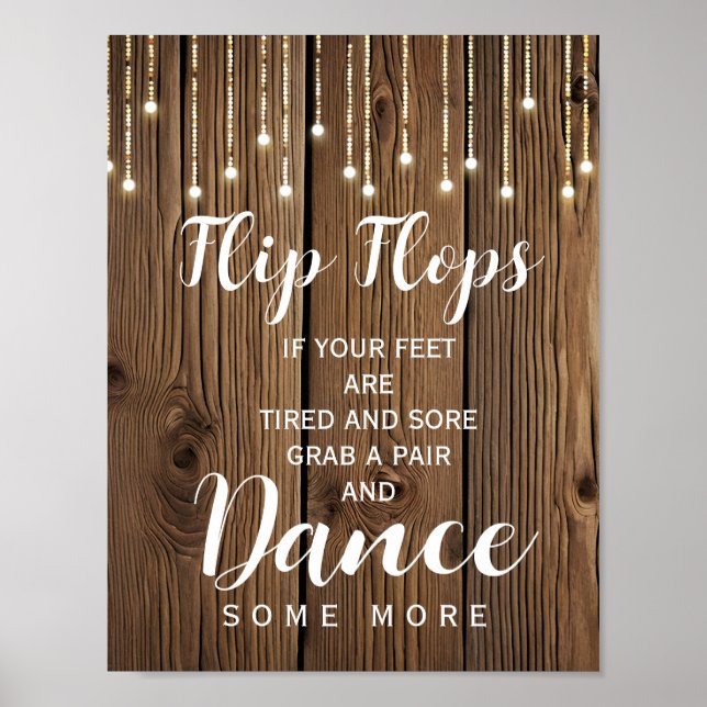 Poster Rústica Corda de luzes chinelos sinal de casamento (Frente)