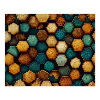 Póster Rústica Honeycomb Textura de Abstrato