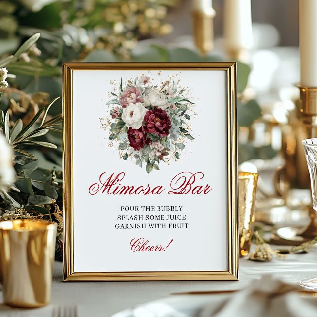 Poster Rustico Boho Mimosa Bar Bege Borgonha Sig Mesa (Rustic Boho Mimosa Bar Blush Burgundy Tabletop Sign)