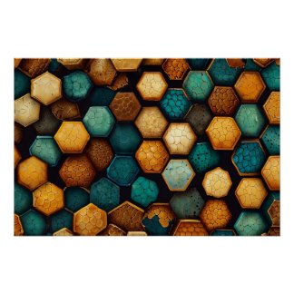Póster Rústico Honeycomb Texturizado Abstrato Art Poster