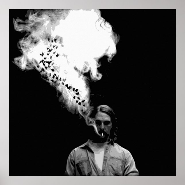 Poster Rustin Cohle do Detetive Verdadeiro Fumar um Cigar (Frente)