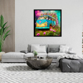 Poster Rusty Combi Van com Flores