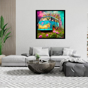 Poster Rusty Combi Van com Flores