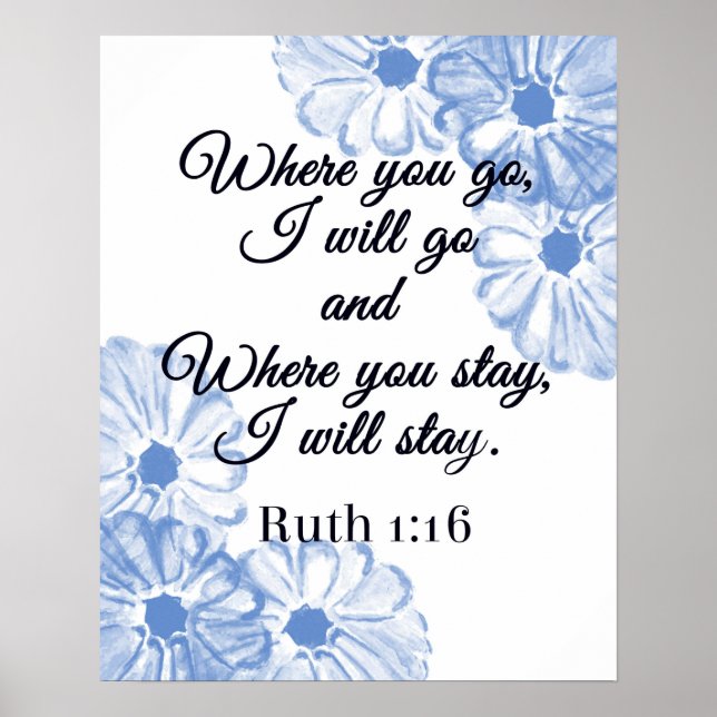 Poster Ruth 1:16 Onde Ir Eu Irei Blue Floral (Frente)
