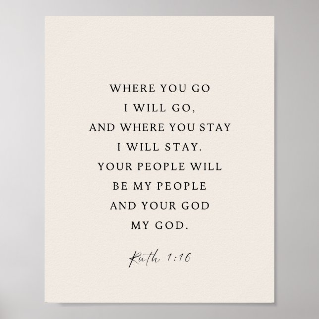Poster Ruth 1:16 Versículo da Bíblia | Para Onde Você For (Frente)