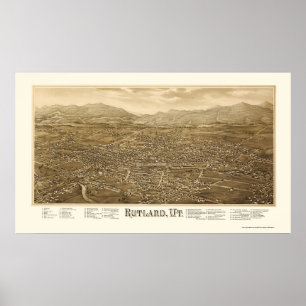 Póster Rutland, mapa panorâmico do VT - 1885