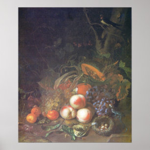 Poster Ruysch - Fruta, vida tranquila com um ninho de pá